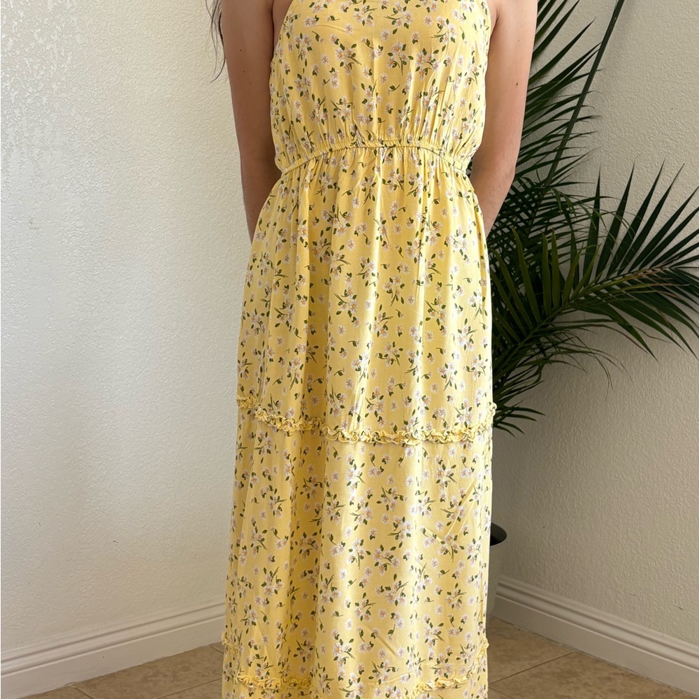 J for Justify Yellow Halter Sundress Maxi